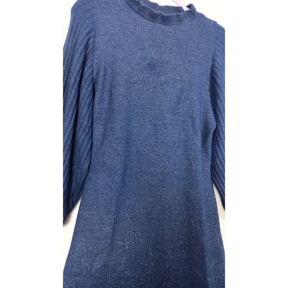 Nanette Lepore Women's Size M Blue Metallic Sweater Dress Balloon Sleeves Mock - Picture 9 of 9